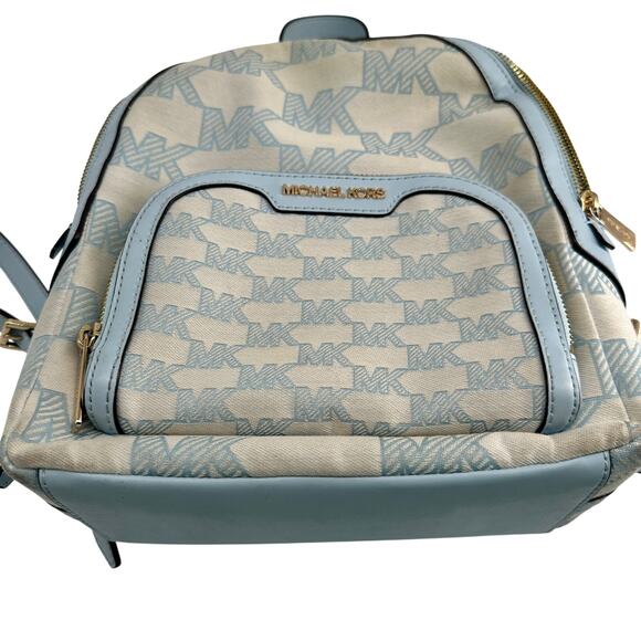 Michael Kors Jaycee Medium Backpack Vista Blue MK Logo Canvas Travel Bag Preppy main image 8
